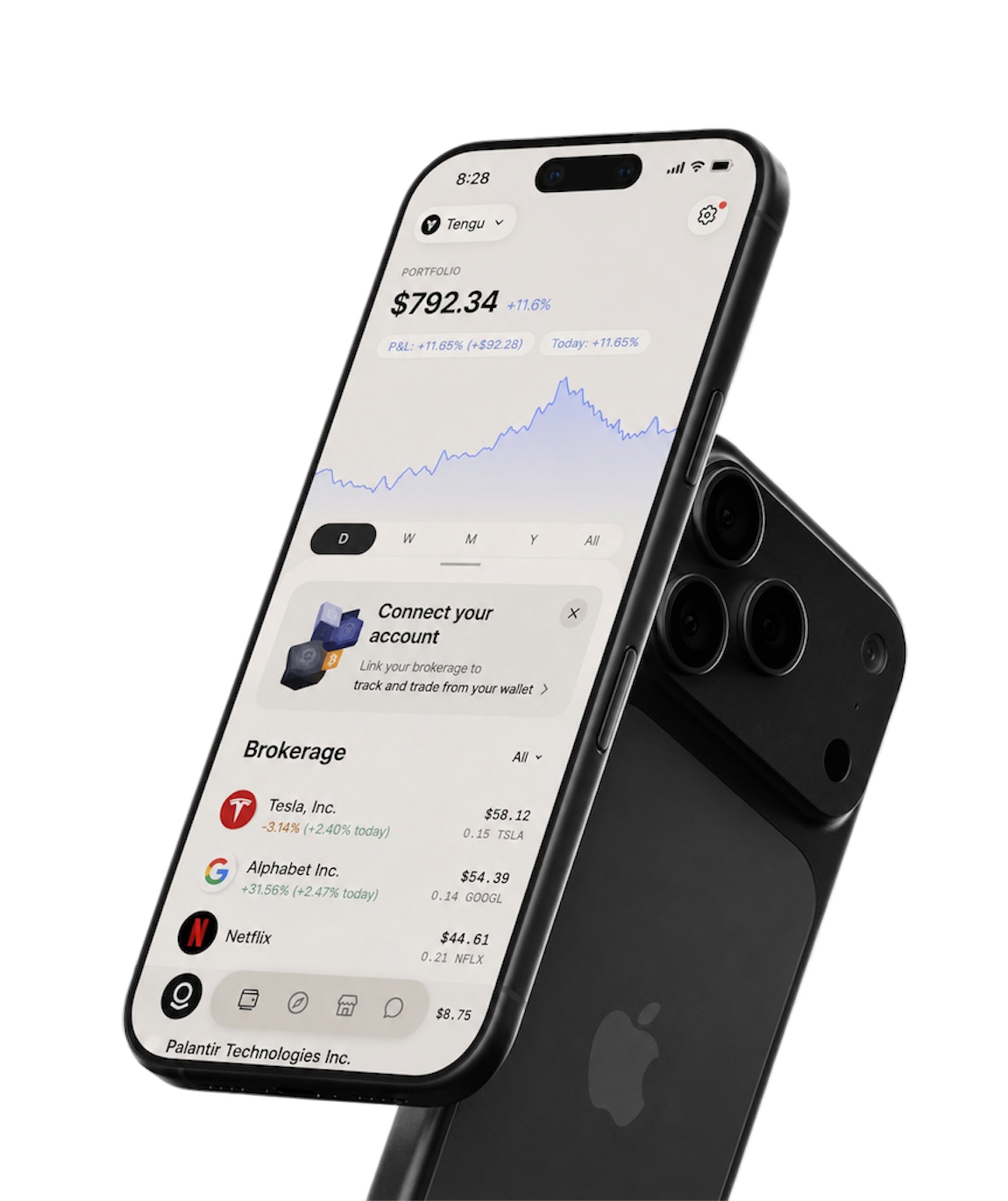 Tengu mobile app: portfolio, holdings, and connected brokerage