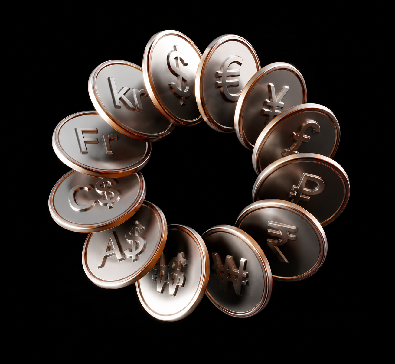 Ring of world-currency coins